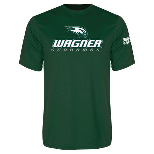 Dark Green Performance Tee-Northeast Conference Wagner College Wagner Seahawks Stacked Mark