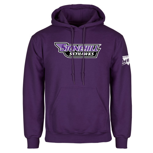Purple Fleece Hoodie-NEC Stonehill Skyhawks Wordmark