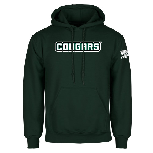 Dark Green Fleece Hood-Cougars Wordmark