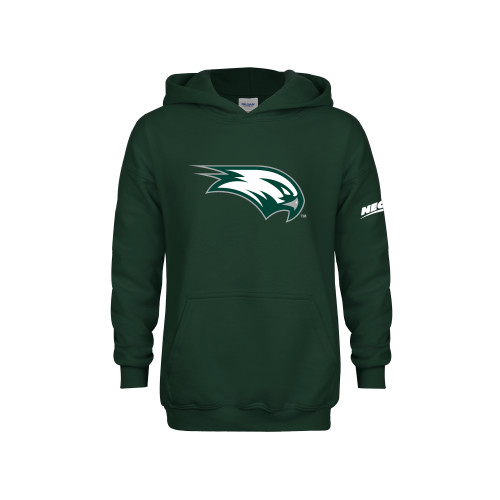 Youth Dark Green Fleece Hoodie-Northeast Conference Wagner College Mascot Mark