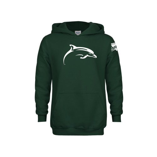 Youth Dark Green Fleece Hoodie-NEC Le Moyne Dolphins Mascot Icon