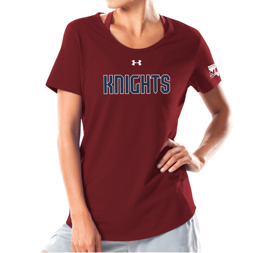 Under Armour Womens Cardinal Charged Cotton Tee-NEC Fairleigh Knights Wordmark