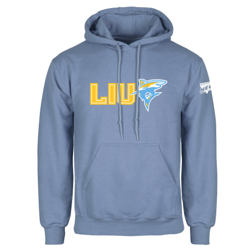Light Blue Fleece Hoodie-Northeast Conference Long Island University LIU with Mascot Flat