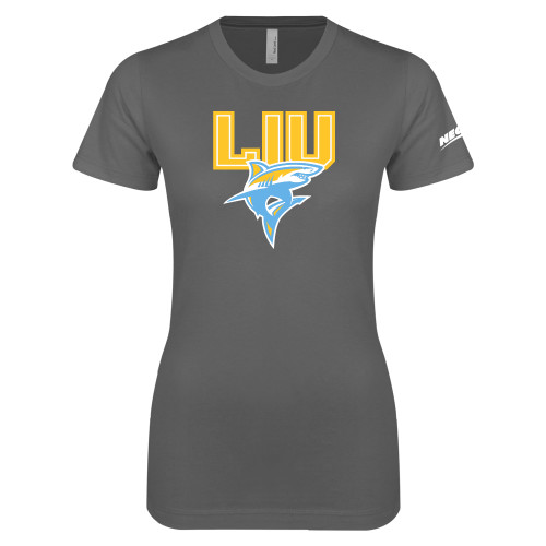Next Level Womens Charcoal Boyfriend Tee-Northeast Conference Long Island University Primary Mark