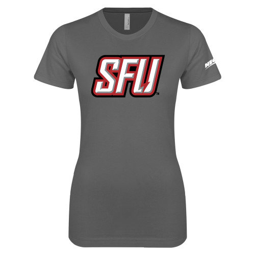 Next Level Womens Charcoal Boyfriend Tee-Northeast Conference Saint Francis University Primary Mark