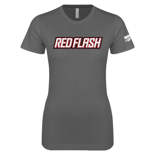 Next Level Womens Charcoal Boyfriend Tee-Northeast Conference Saint Francis University Red Flash Wordmark