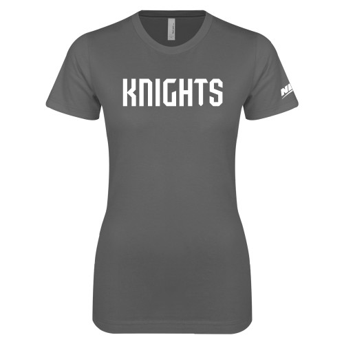 Next Level Womens Charcoal Boyfriend Tee-NEC Fairleigh Knights Wordmark