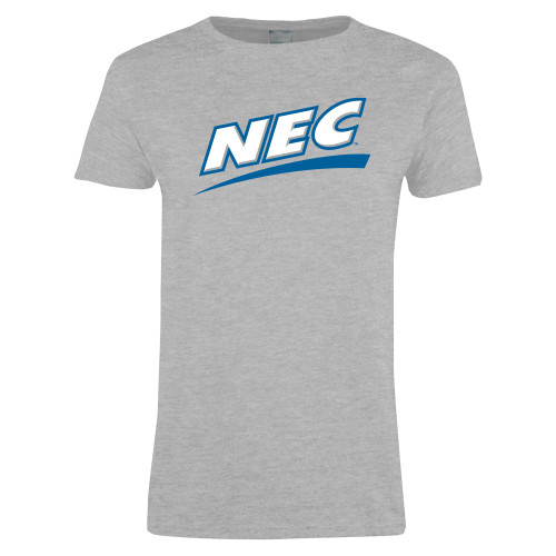 Womens Grey Short Sleeve Tee-Northeast Conference NEC Flat Mark
