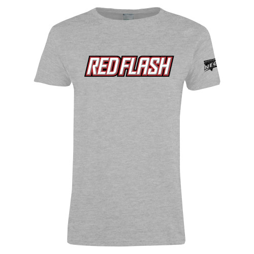 Womens Grey Short Sleeve Tee-Northeast Conference Saint Francis University Red Flash Wordmark