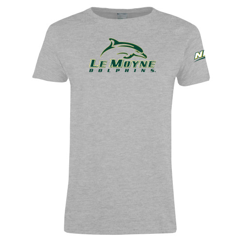 Womens Grey Short Sleeve Tee-NEC Le Moyne Dolphins Primary Mark
