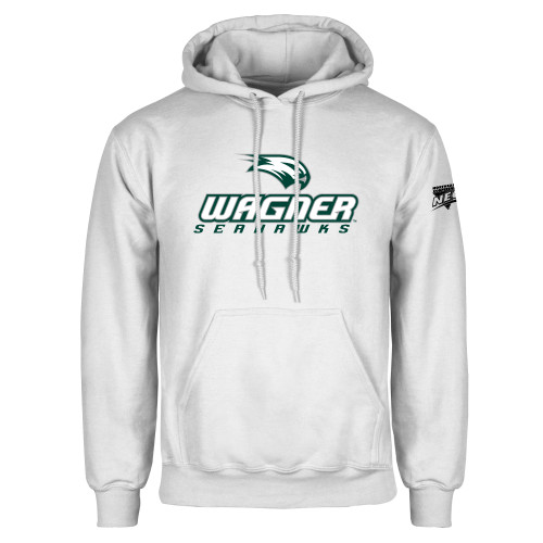 White Fleece Hoodie-Northeast Conference Wagner College Wagner Seahawks Stacked Mark