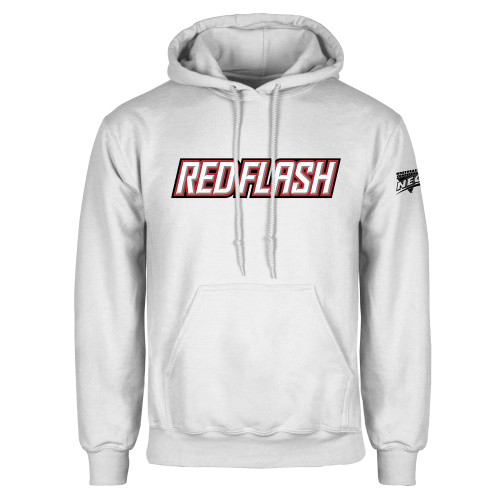 White Fleece Hoodie-Northeast Conference Saint Francis University Red Flash Wordmark