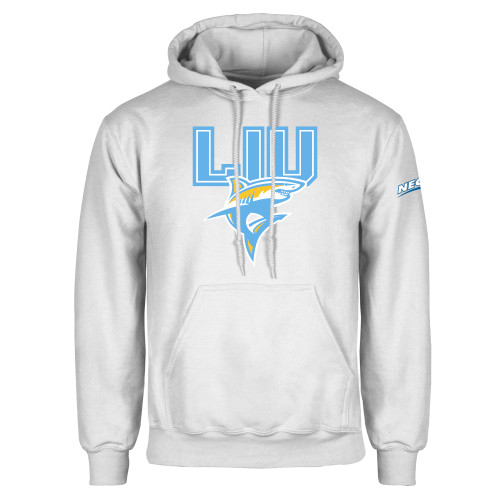 White Fleece Hoodie-Northeast Conference Long Island University Primary Mark
