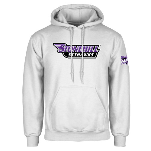 White Fleece Hoodie-NEC Stonehill Skyhawks Wordmark