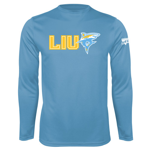 Light Blue Performance Long Sleeve Shirt-Northeast Conference Long Island University LIU with Mascot Flat