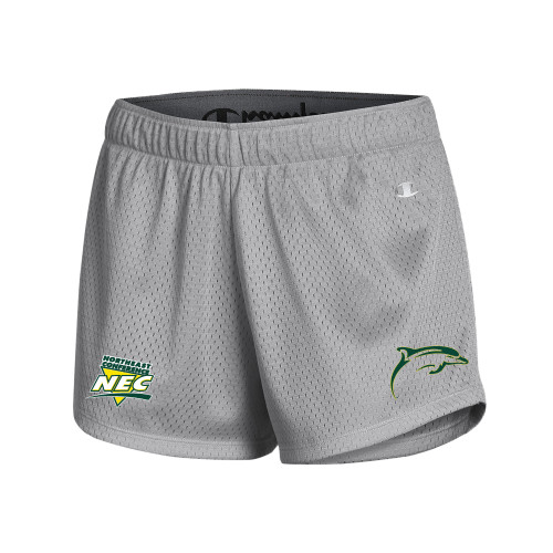 Champion Womens Grey Mesh Short-NEC Le Moyne Dolphins Mascot Icon