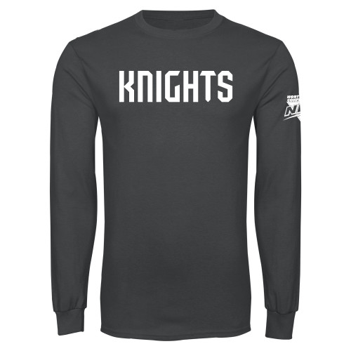 Charcoal Long Sleeve T Shirt-NEC Fairleigh Knights Wordmark