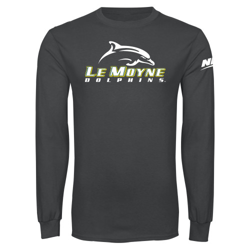 Charcoal Long Sleeve T Shirt-NEC Le Moyne Dolphins Primary Mark
