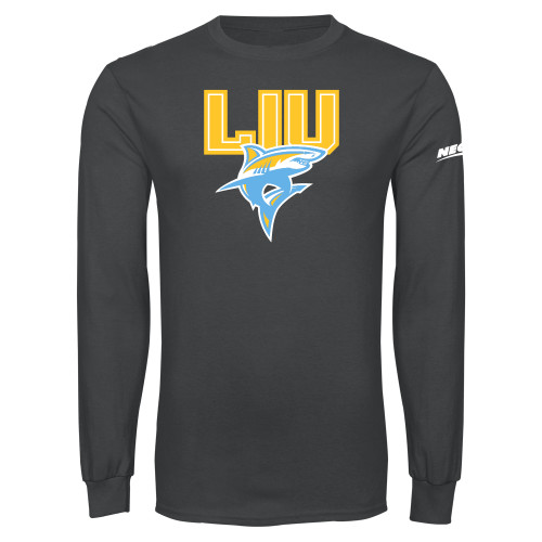 Charcoal Long Sleeve T Shirt-Northeast Conference Long Island University Primary Mark