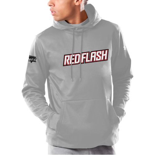 Under Armour Grey Armour Fleece Hoodie-Northeast Conference Saint Francis University Red Flash Wordmark