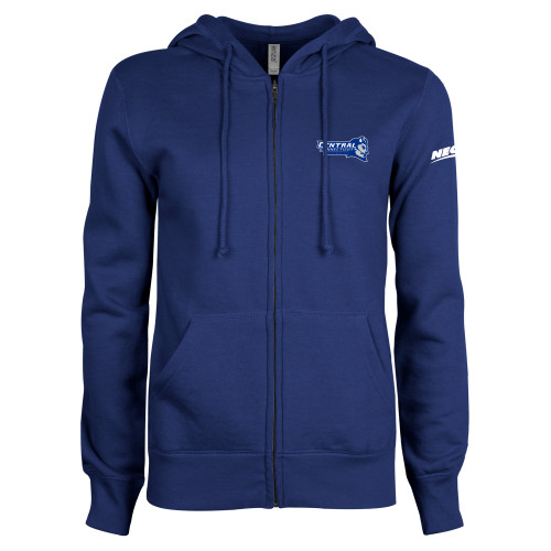 ENZA Womens Royal Fleece Full Zip Hoodie-Northeast Conference Central Connecticut Primary Mark