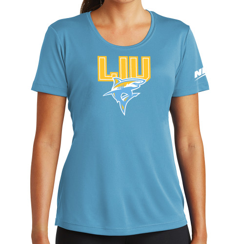 Womens Light Blue Performance Short Sleeve Tee-Northeast Conference Long Island University Primary Mark