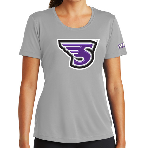 Womens Grey Performance Short Sleeve Tee-NEC Stonehill S