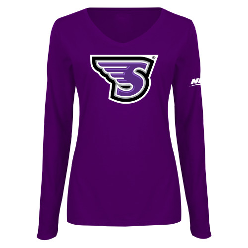 Womens Purple Long Sleeve V Neck Tee -NEC Stonehill S
