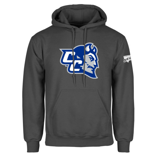 Charcoal Fleece Hoodie-Northeast Conference Central Connecticut CC Mascot Mark