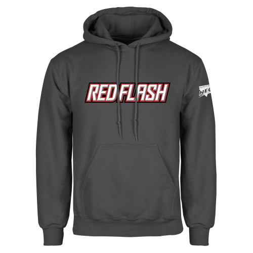 Charcoal Fleece Hoodie-Northeast Conference Saint Francis University Red Flash Wordmark