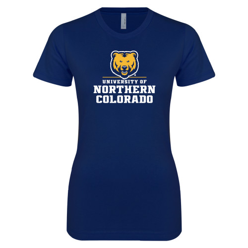  Next Level Womens Navy Boyfriend Tee - Northern Colorado Stacked Logo