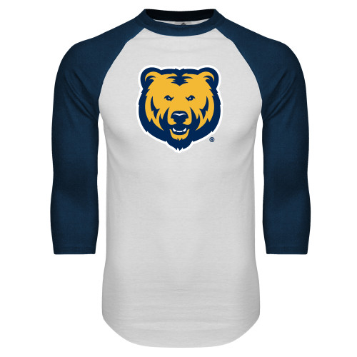  White/Navy Raglan Baseball T Shirt - UNC Bear Logo