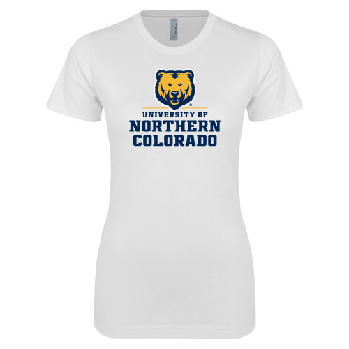  Next Level Womens White Boyfriend Tee - Northern Colorado Stacked Logo