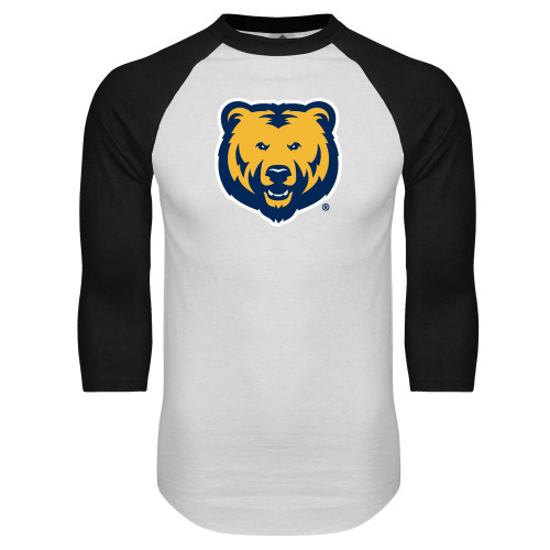  White/Black Raglan Baseball T Shirt - UNC Bear Logo