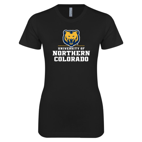  Next Level Womens Black Boyfriend Tee - Northern Colorado Stacked Logo