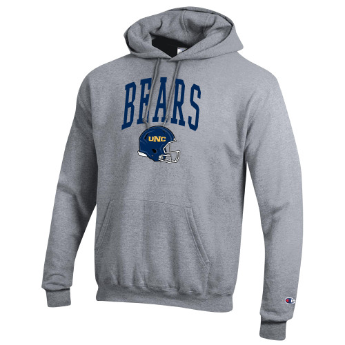  Champion Heather Grey Fleece Hoodie - UNC Bears Arch with Football Helmet