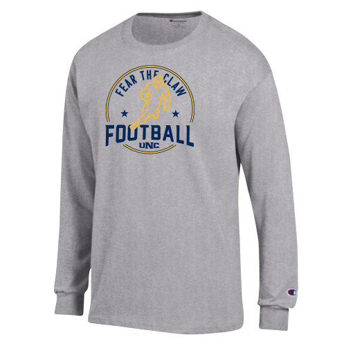  Champion Oxford Grey Long Sleeve T Shirt - UNC Fear the Claw Football Player