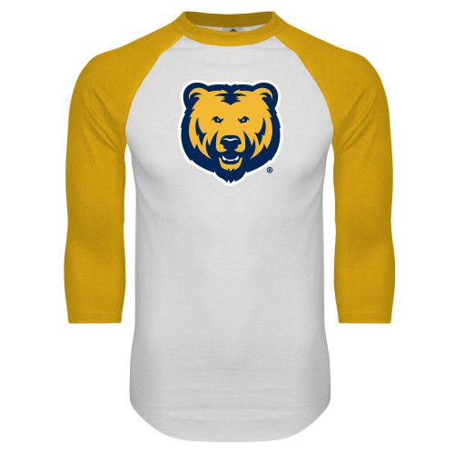  White/Gold Raglan Baseball T Shirt - UNC Bear Logo