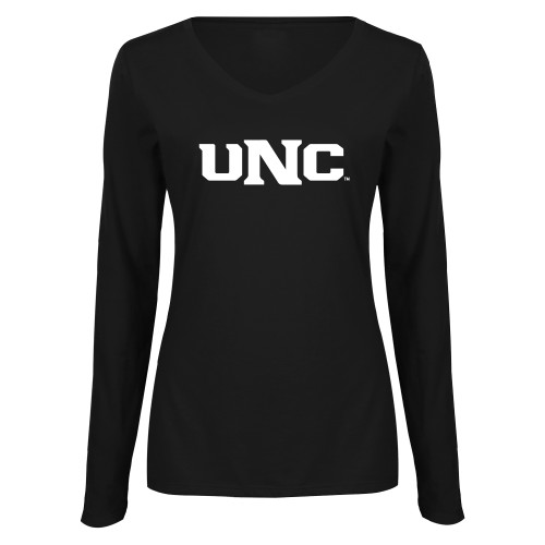  Womens Black Long Sleeve V Neck Tee  - UNC