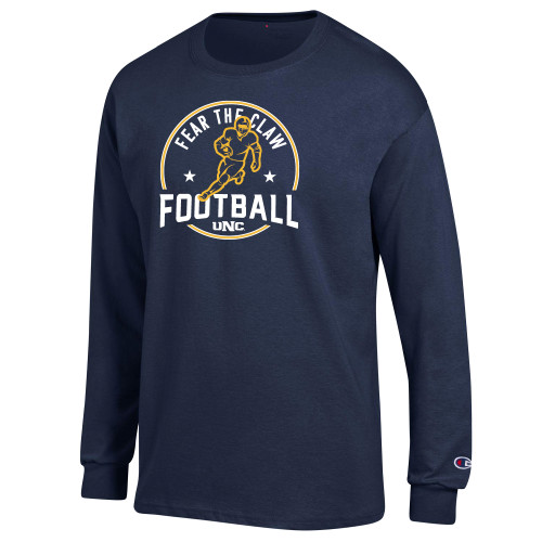  Champion Navy Long Sleeve T Shirt - UNC Fear the Claw Football Player