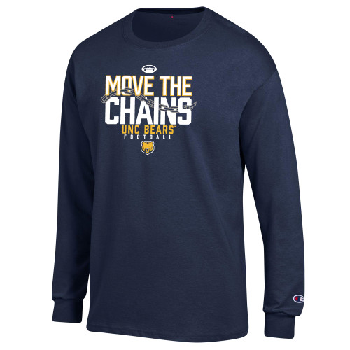  Champion Navy Long Sleeve T Shirt - UNC Bears Football Move the Chains