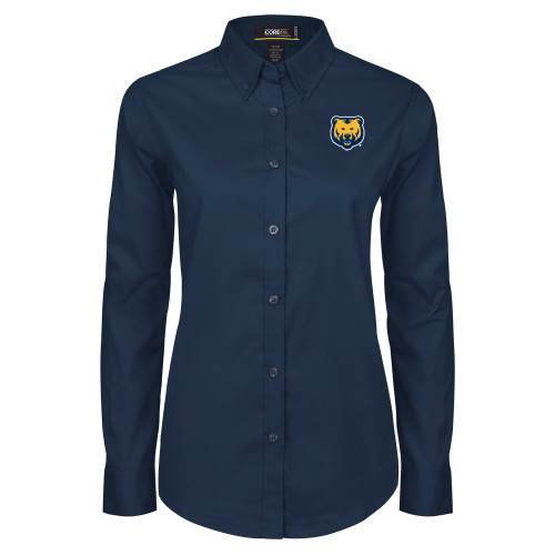  Womens Navy Twill Button Down Long Sleeve  - UNC Bear Logo