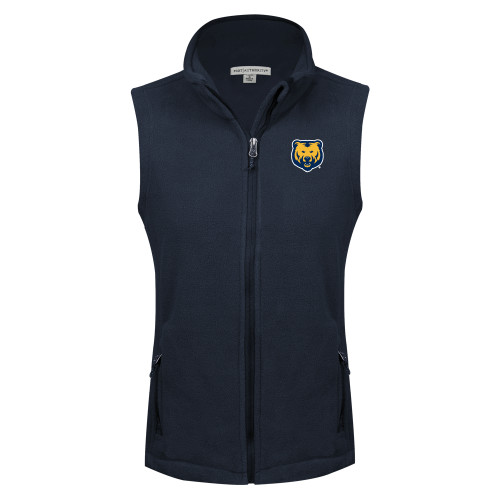  Womens Navy Fleece Full Zip Vest - UNC Bear Logo