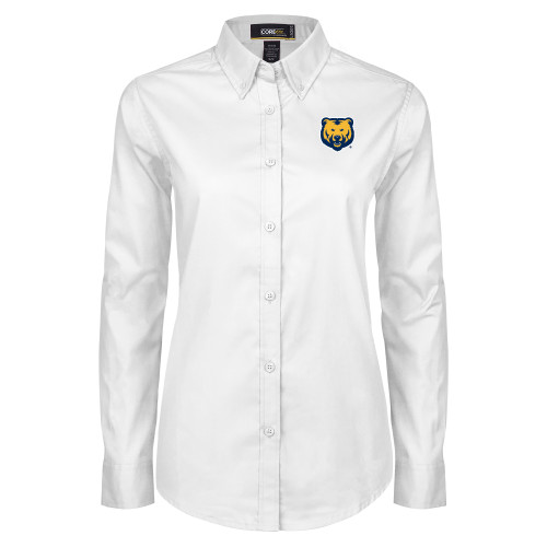  Womens White Twill Button Down Long Sleeve - UNC Bear Logo