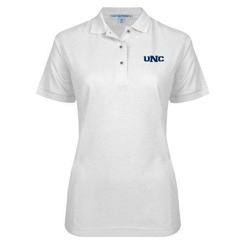  Womens Silk Touch White Pique Polo - UNC