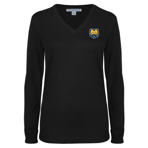  Womens Black VNeck Sweater - UNC Bear Logo