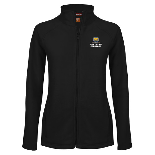  Womens Black Fleece Full Zip Jacket - Northern Colorado Stacked Logo