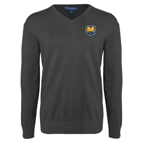 Charcoal Heather VNeck Sweater - UNC Bear Logo