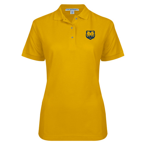  Womens Silk Touch Gold Pique Polo - UNC Bear Logo