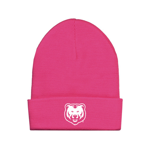  Fleece Lined Neon Pink Knit Beanie - UNC Bear Logo